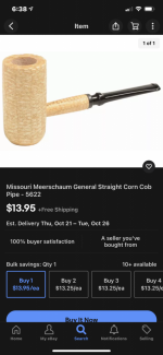 Missouri Meerschaum General Straight Corn Cob Pipe - 5622 