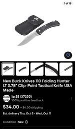 Buck Knives 110 Folding Hunter LT 3.75 Clip-Point Tactical Knife Made in  USA