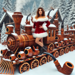 A_glamorous_woman_in_a_Santa_Claus_outfit_standing_on_briar_pipe_train.png